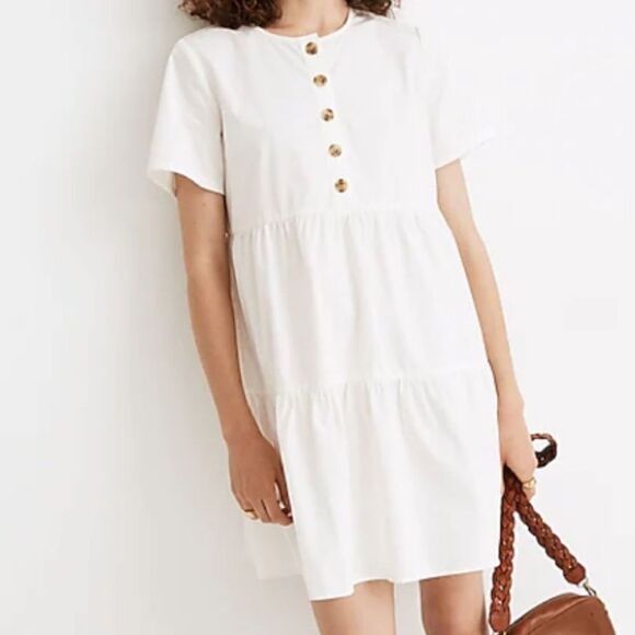 Madewell Dresses & Skirts - Madewell Button-Front Short Sleeve Tiered Mini Dress in Size Large in Lighthouse